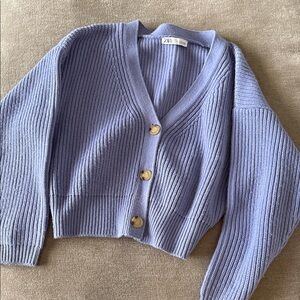 Zara Women's Light Purple Ribbed Cardigan
